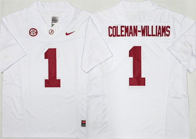 Men's Alabama Crimson Tide #1 Ryan Alexander Coleman-Williams Jr White F.U.S.E  2026 Stitched Football Jersey