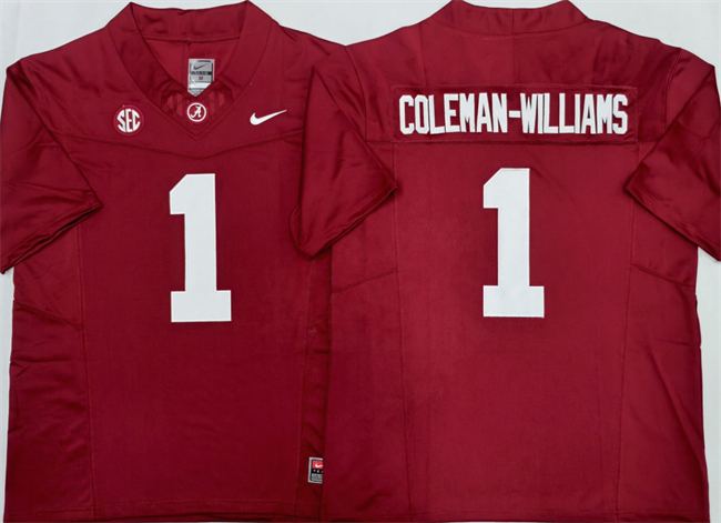 Men's Alabama Crimson Tide #1 Ryan Alexander Coleman-Williams Jr Red F.U.S.E  2026 Stitched Football Jersey