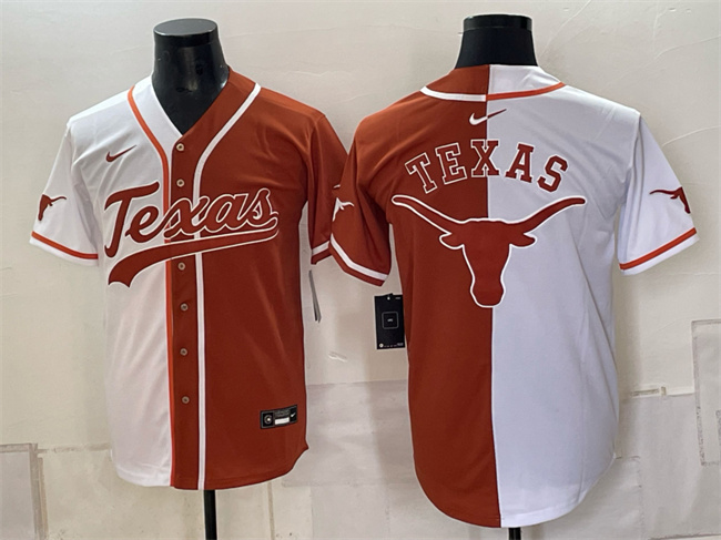 Men's Texas Longhorns Team Big Logo White Orange Split Stitched Jersey