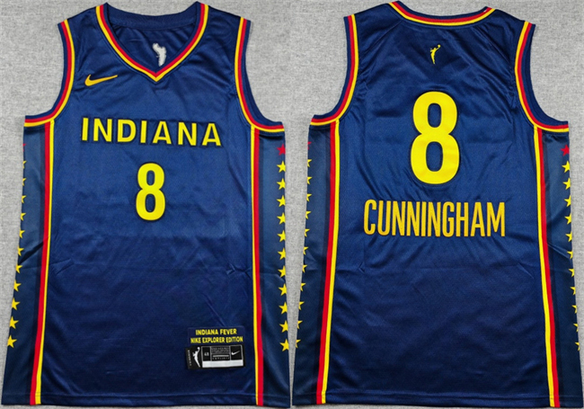 Men's Indiana Fever #8 Sophie Cunningham Navy Stitched Basketball Jersey