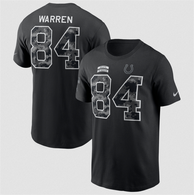 Men's Indianapolis Colts #84 Tyler Warren Black 2026 Salute to Service Name & Number T-Shirt