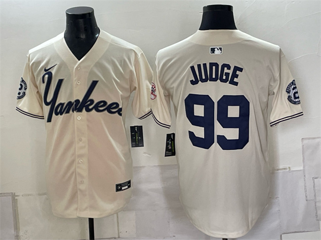 Men's New York Yankees #99 Aaron Judge Cream Limited Stitched Baseball Jersey