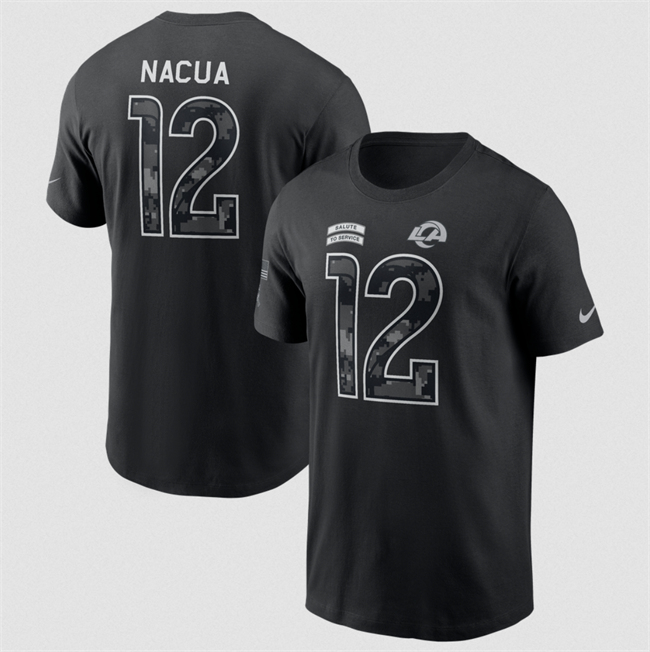 Men's Los Angeles Rams #12 Puka Nacua Black 2026 Salute to Service Name & Number T-Shirt