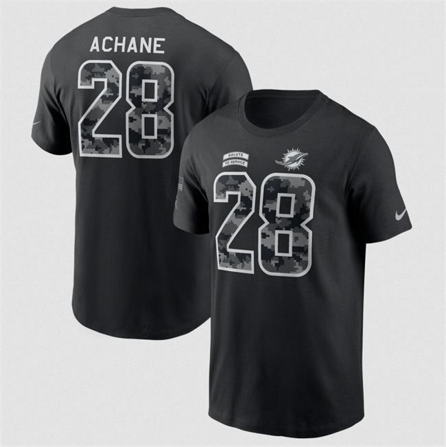 Men's Miami Dolphins #28 De’Von Achane Black 2026 Salute to Service Name & Number T-Shirt
