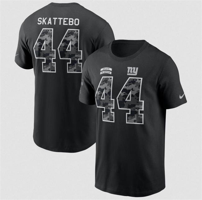 Men's New York Giants #44 Cam Skattebo Black 2026 Salute to Service Name & Number T-Shirt