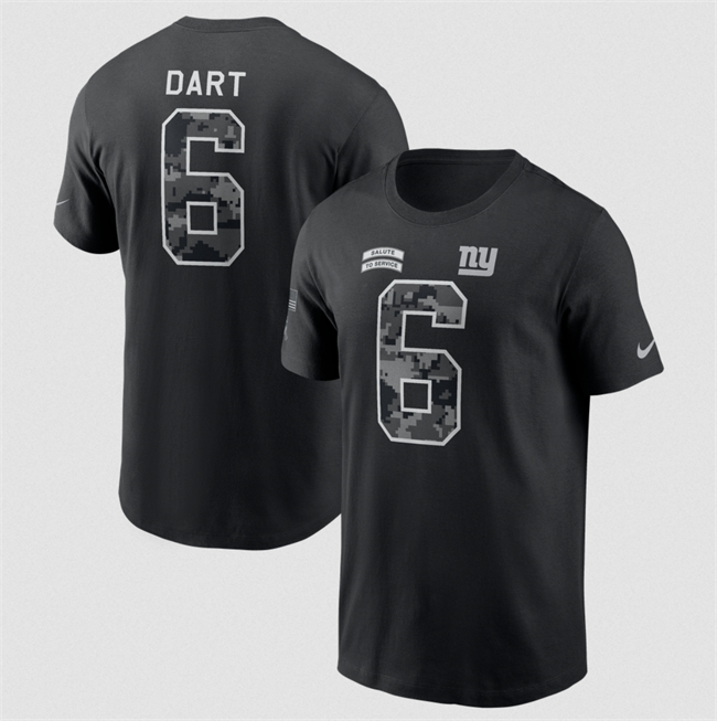 Men's New York Giants #6 Jaxson Dart Black 2026 Salute to Service Name & Number T-Shirt