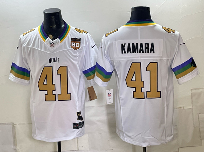 Men's New Orleans Saints #41 Alvin Kamara White F.U.S.E. 60th Anniversary Patch Vapor Limited Stitched Football Jersey