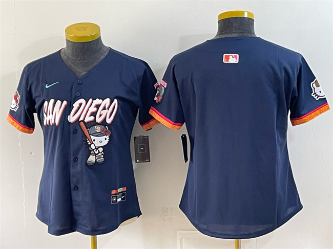 Women's San Diego Padres X Hello Kitty Blank Obsidian 2026 City Connect Stadium Stitched Baseball Jersey(Run Small)