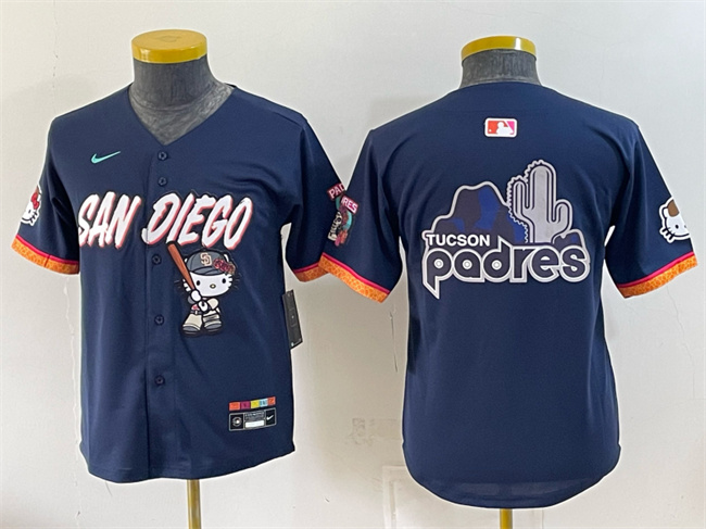Youth San Diego Padres X Hello Kitty Team Big Logo Obsidian 2026 City Connect Stadium Stitched Baseball Jersey