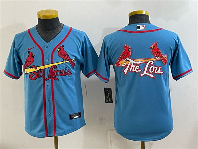 Youth St. Louis Cardinals Team Big Logo Blue Cool Base Stitched Baseball Jersey (1)