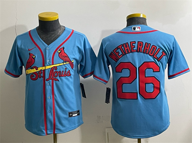 Youth St. Louis Cardinals #26 JJ Wetherholt Blue Cool Base Stitched Baseball Jersey