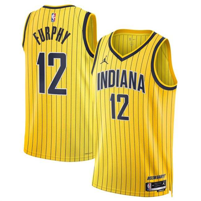 Men's Indiana Pacers #12 Johnny Furphy Yellow 2026_27 Statement Edition Stitched Basketball Jersey