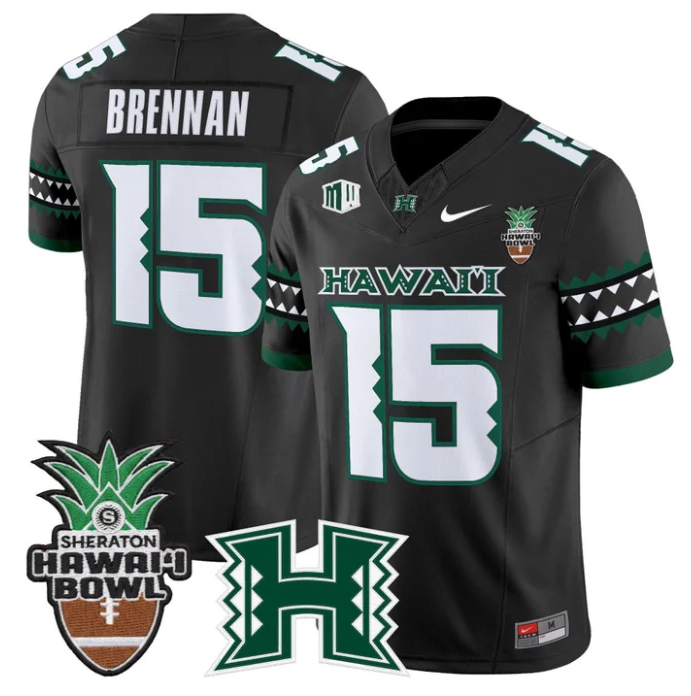 Men's University of Hawai?i #15 Colt Brennan Black F.U.S.E. 2025 Hawai'i Bowl Stitched Jersey