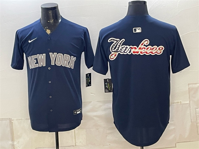 Men's New York Yankees Team Big Logo Navy Limited Stitched MLB Baseball Jerseys