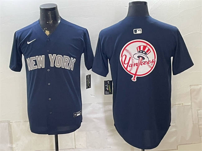 Men's New York Yankees Team Big Logo Navy Limited Stitched MLB Baseball Jersey