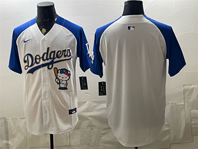 Men's Los Angeles Dodgers Blank White_Royal_Gold Hello Kitty Vapor Limited Stitched Baseball Jersey