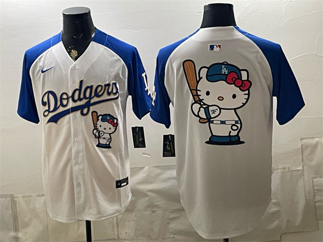Men's Los Angeles Dodgers White_Royal_Gold Hello Kitty Vapor Limited Stitched Baseball Jersey
