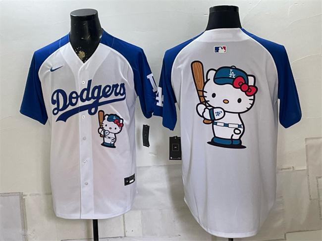 Men's Los Angeles Dodgers Hello Kitty White_Royal Vapor Limited Stitched Baseball Jersey