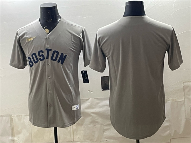 Men's Boston Red Sox Blank Grey Cooperstown Collection Limited Stitched Baseball Jersey