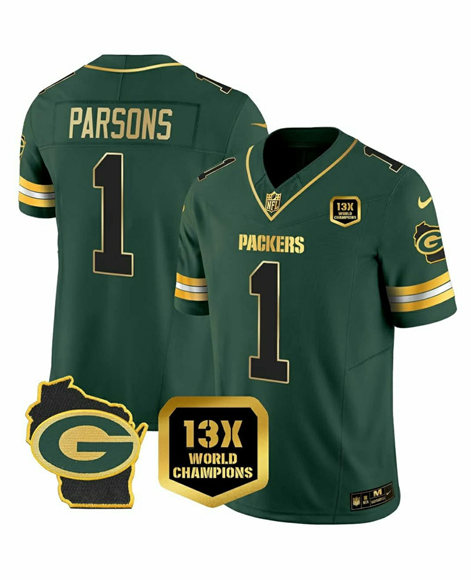 Men's Green Bay Packers Custom Green 2025 F.U.S.E. Champions Patch and G Patch Vapor Untouchable Limited Stitched Football Jersey