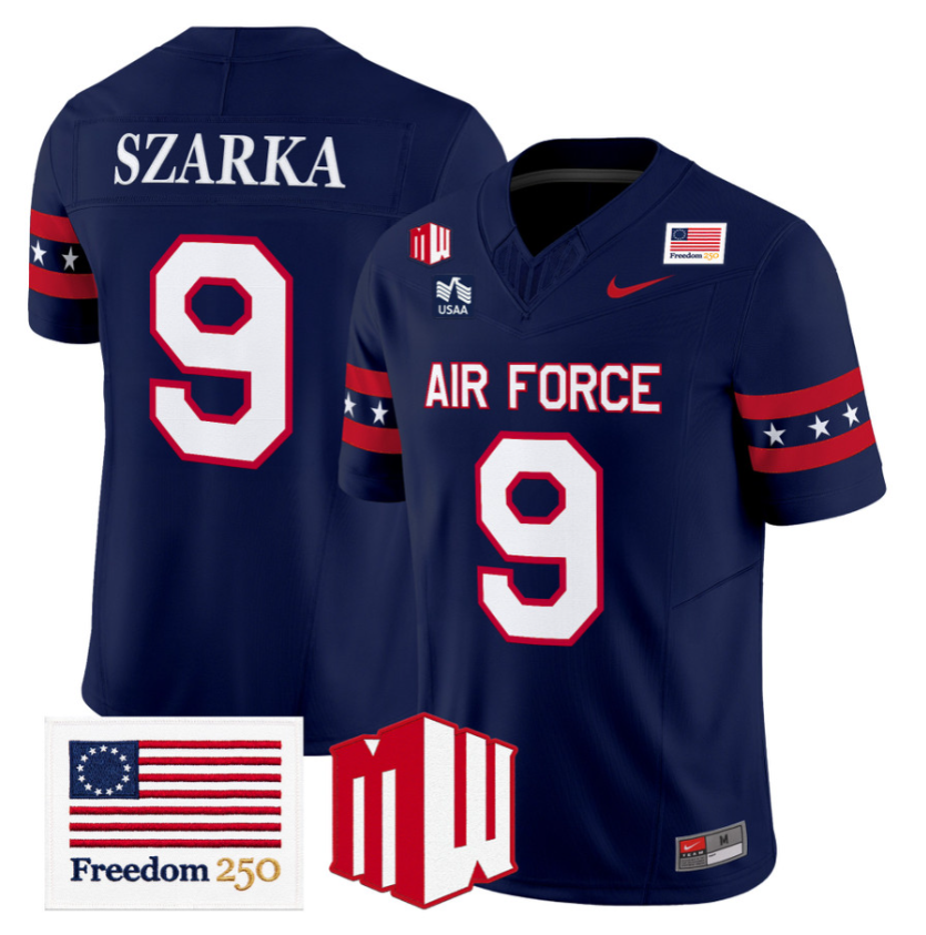 Men & Women & Youth Air Force Falcons Freedom #9 Liam Szarka Navy 250 Vapor Limited Jersey - All Stitched