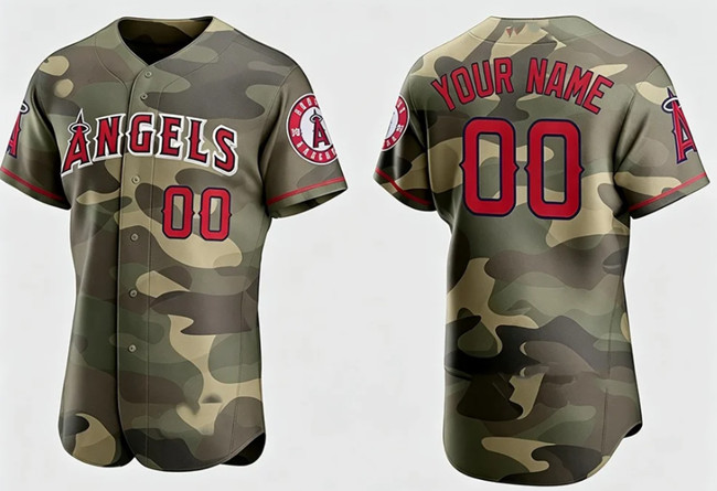 Men's Los Angeles Angels Custom Camo 2021 National Armed Forces Day Stitched Baseball Jersey