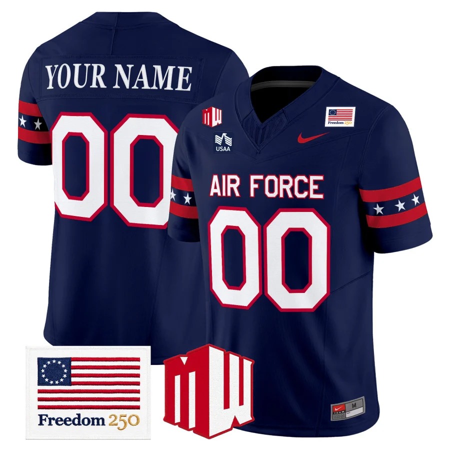 Men & Women & Youth Air Force Falcons Freedom 250 Vapor Limited Custom Jersey Navy - All Stitched