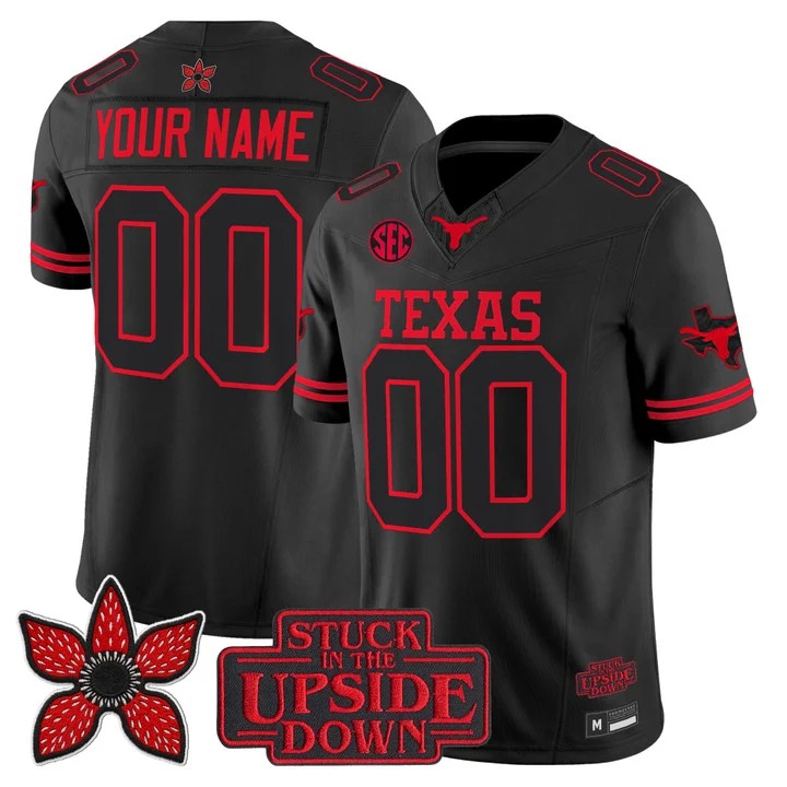 Texas Longhorns 'Stranger Things Edition' Vapor Limited Custom Jersey Black - State Map & SEC Patch - All Stitched