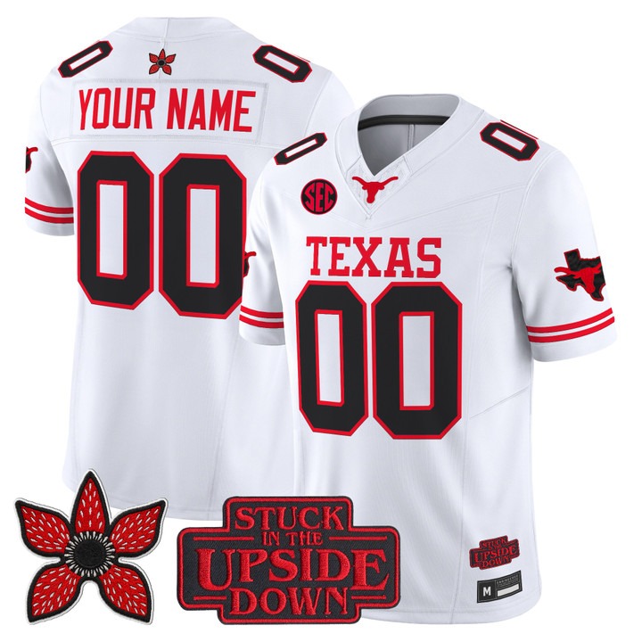 Texas Longhorns 'Stranger Things Edition' Vapor Limited Custom Jersey White - State Map & SEC Patch - All Stitched