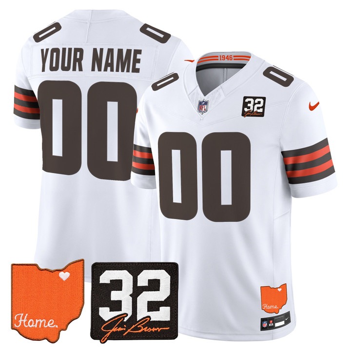 Cleveland Browns Custom White 2026 Jim Brown Memorial & Home Patch Vapor Limited Jersey - All Stitched