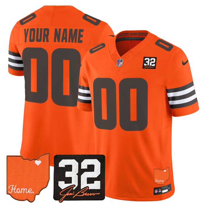Cleveland Browns Custom Orange 2026 Jim Brown Memorial & Home Patch Vapor Limited Jersey - All Stitched
