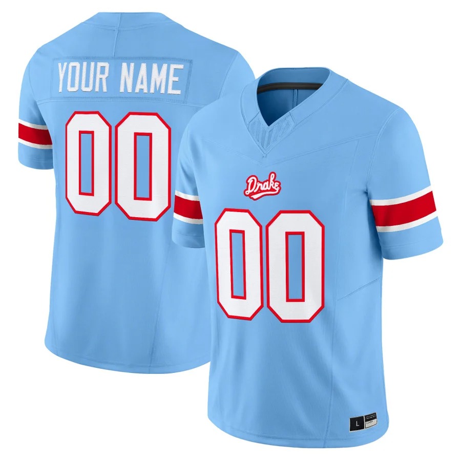 Drake Bulldogs Throwback Vapor Limited Custom Jersey Light Blue - All Stitched