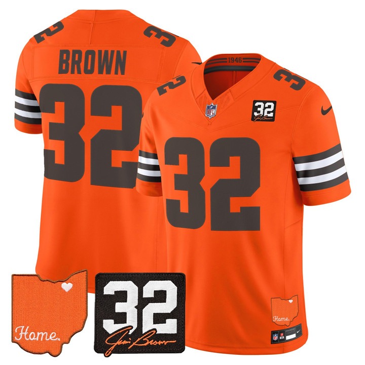 Cleveland Browns #32 Jim Brown Orange 2026 Jim Brown Memorial & Home Patch Vapor Limited Jersey - All Stitched
