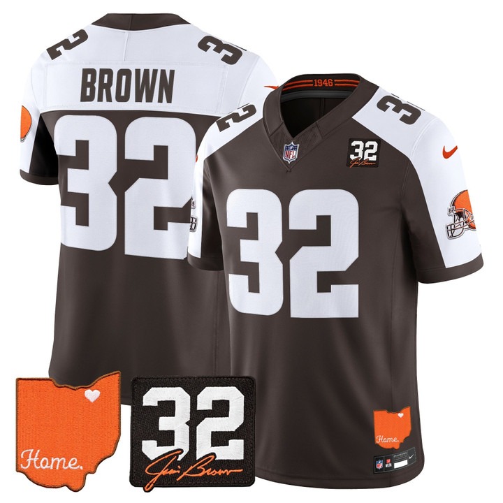 Cleveland Browns #32 Jim Brown Alternate 2026 Jim Brown Memorial & Home Patch Vapor Limited Jersey - All Stitched