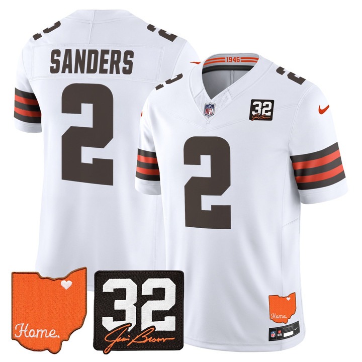 Cleveland Browns #2 Shedeur Sanders White 2026 Jim Brown Memorial & Home Patch Vapor Limited Jersey - All Stitched