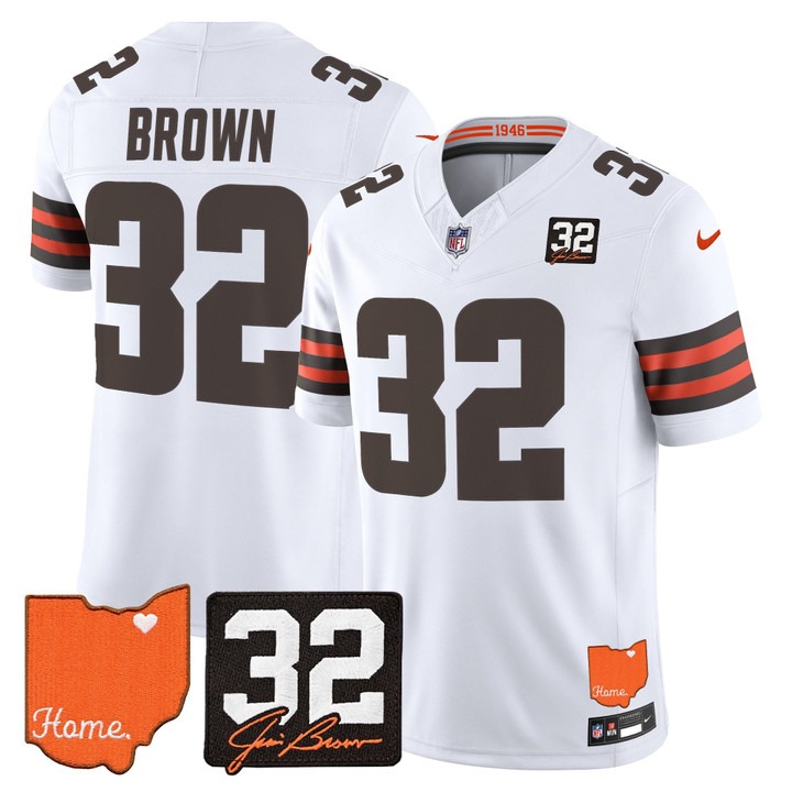Cleveland Browns #32 Jim Brown White 2026 Jim Brown Memorial & Home Patch Vapor Limited Jersey - All Stitched