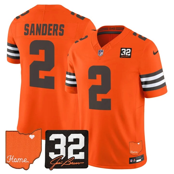 Cleveland Browns #2 Shedeur Sanders Orange 2026 Jim Brown Memorial & Home Patch Vapor Limited Jersey - All Stitched