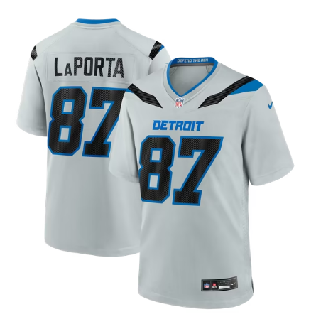 Men's Detroit Lions #87 Sam LaPorta 2026 Rivalries Collection Game Jersey - Silver