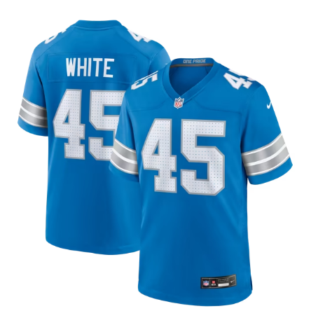 Men's Detroit Lions #45 Devin White Team Game Jersey - Blue
