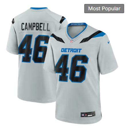 Men's Detroit Lions #46 Jack Campbell 2026 Rivalries Collection Game Jersey - Silver