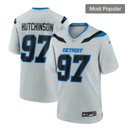 Men's Detroit Lions #97 Aidan Hutchinson 2026 Rivalries Collection Game Jersey - Silver