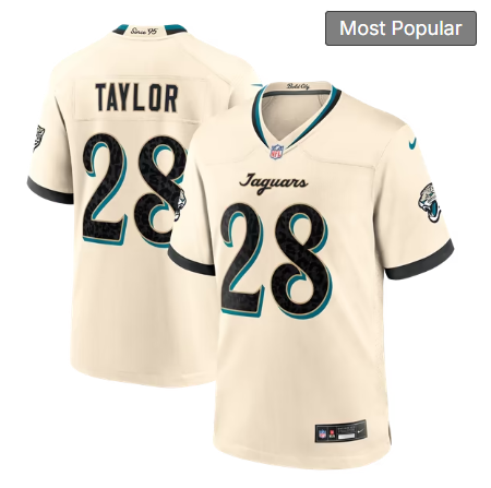 Men's Jacksonville Jaguars #28 Fred Taylor 2026 Rivalries Collection Game Jersey - Natural