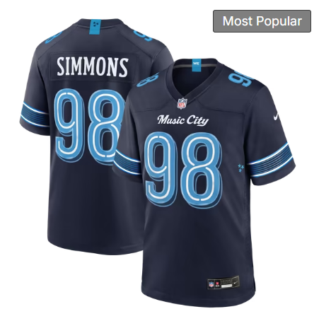 Men's Tennessee Titans #98 Jeffery Simmons 2026 Rivalries Collection Game Jersey - Navy