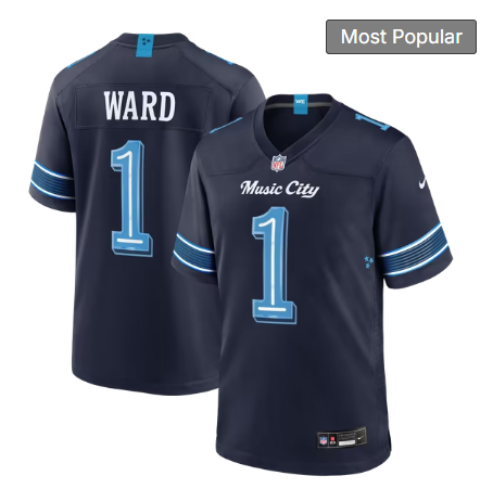 Men's Tennessee Titans #1 Cameron Ward 2026 Rivalries Collection Game Jersey - Navy