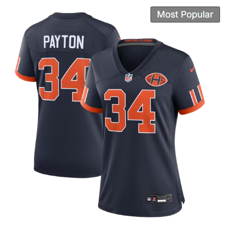 Women's Chicago Bears #34 Walter Payton 2026 Rivalries Collection Game Jersey - Navy