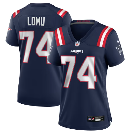 Women's New England Patriots #74 Caleb Lomu Team Game Jersey - Navy