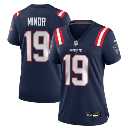 Women's New England Patriots #19 Kobee Minor Team Game Jersey - Navy