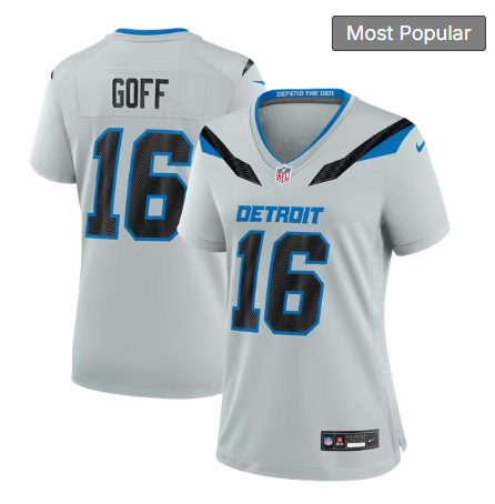 Women's Detroit Lions #16 Jared Goff 2026 Rivalries Collection Game Jersey - Silver