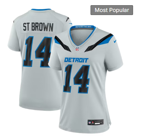 Women's Detroit Lions #14 Amon-Ra St. Brown 2026 Rivalries Collection Game Jersey - Silver