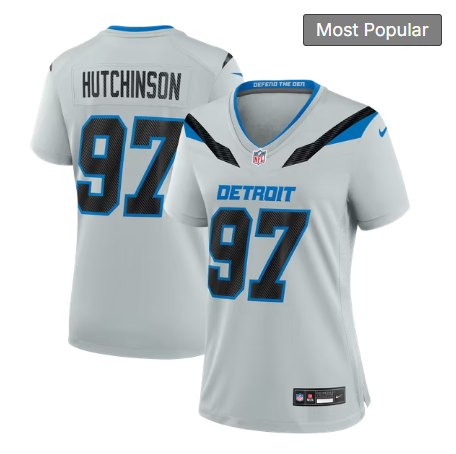 Women's Detroit Lions #97 Aidan Hutchinson 2026 Rivalries Collection Game Jersey - Silver